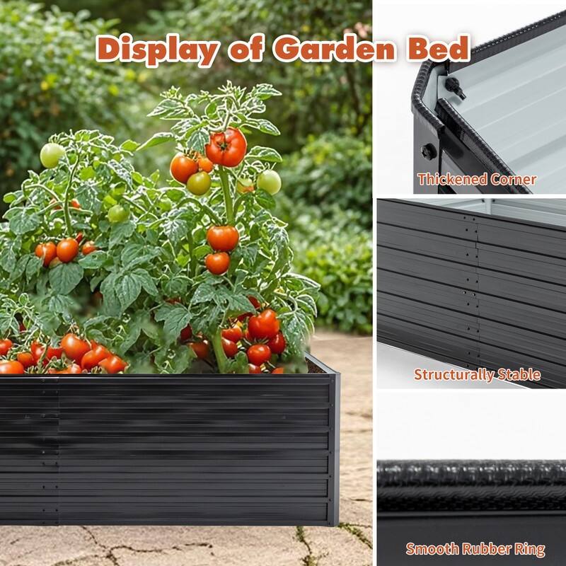 8X4X2ft Galvanized Raised Garden Bed Kit, Rectangular Large Metal Deep Root Planters for Outdoor Plants