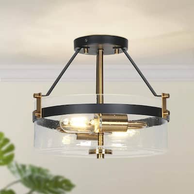 Coria Modern Farmhouse Drum Glass Semi-flush Mount Ceiling Lights Foyer Lighting for Entryway - D12'' * H10''