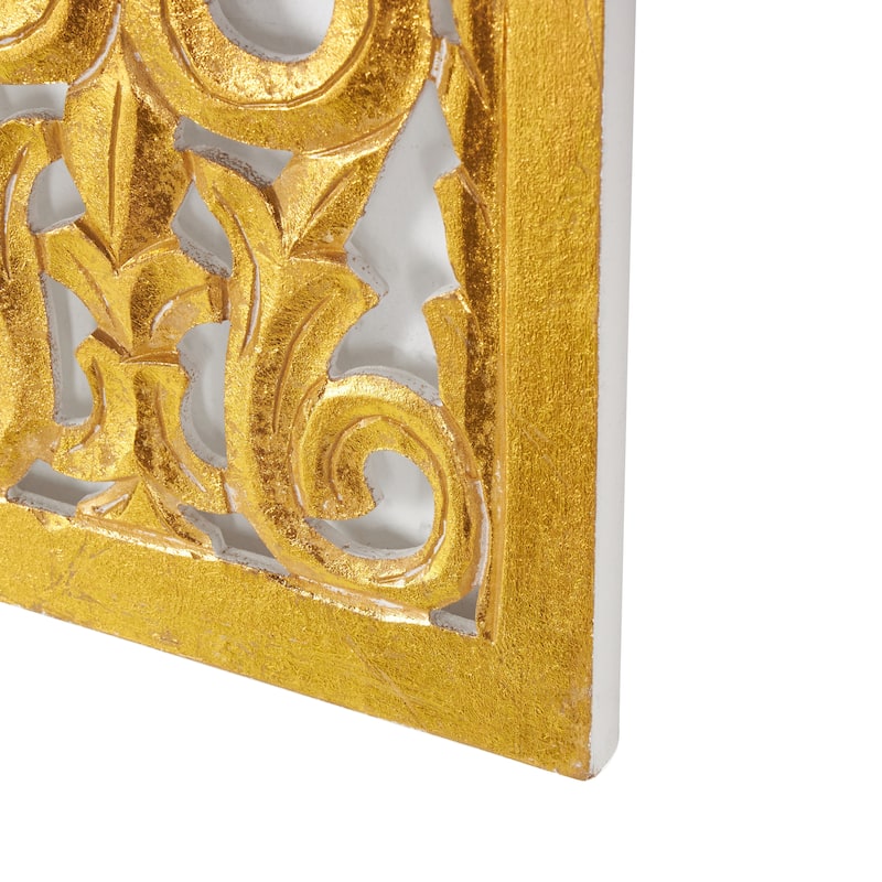 Wooden Scroll Intricately Carved Arabesque or Floral Carved Acanthus Home Wall Decor - Gold or Brown Roche River Décor