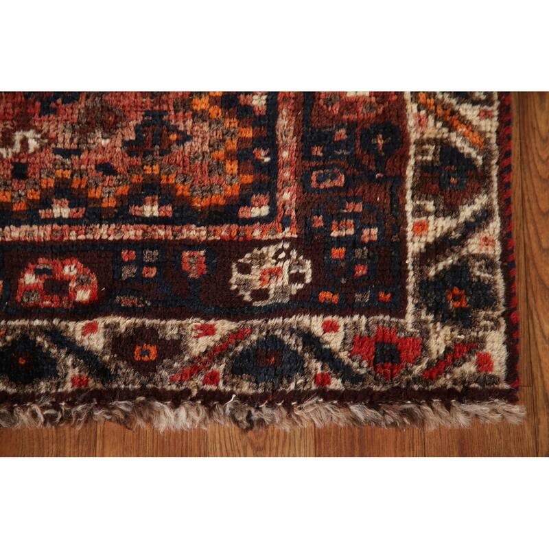 Vegetable Dye Coral Qashqai Persian Antique Rug Handmade Wool Carpet - 5'11"x 9'0"