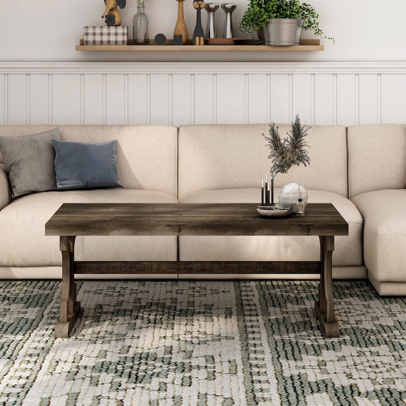 DH BASIC Farmhouse Reclaimed Oak 47-inch Trestle Base Coffee Table by Denhour