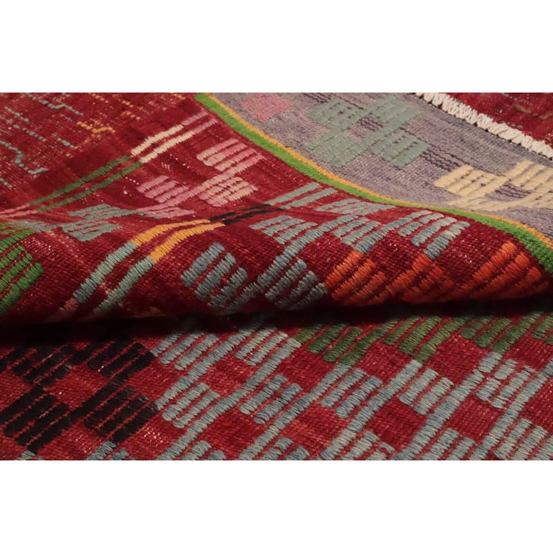 Hand Woven Oriental 100% Wool Carpet Southwestern Tribal Multi-Colored Kilim Area Rug - 9' 4'' X 6' 1''