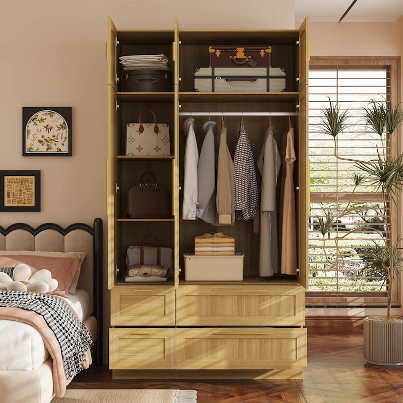 Tall Wardrobe Closet Clothes Storage Organizer with Hanging Rods