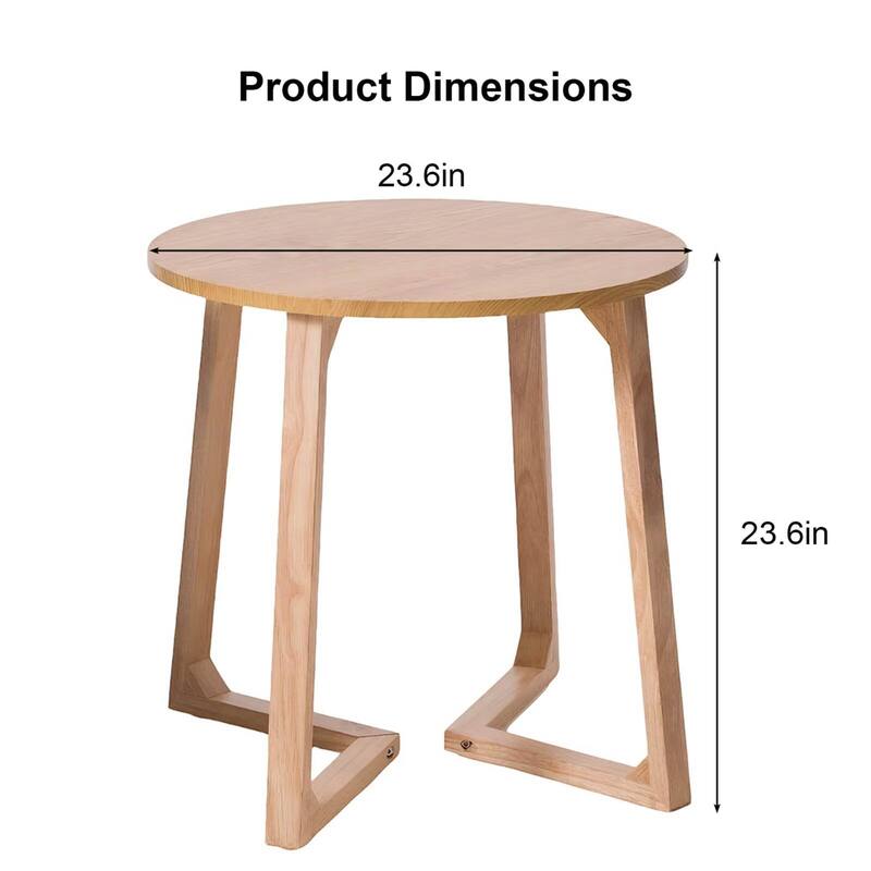 24" Natural Round Solid Wood Dining Table with V-Shaped Legs