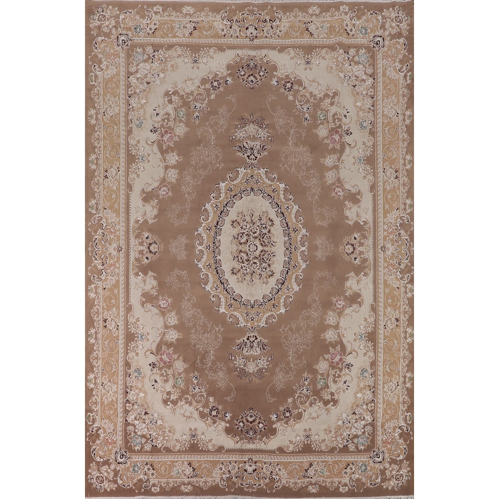 Brown Floral Kashan Turkish Area Rug Machine Made Traditional Carpet - 8'2" x 11'7"