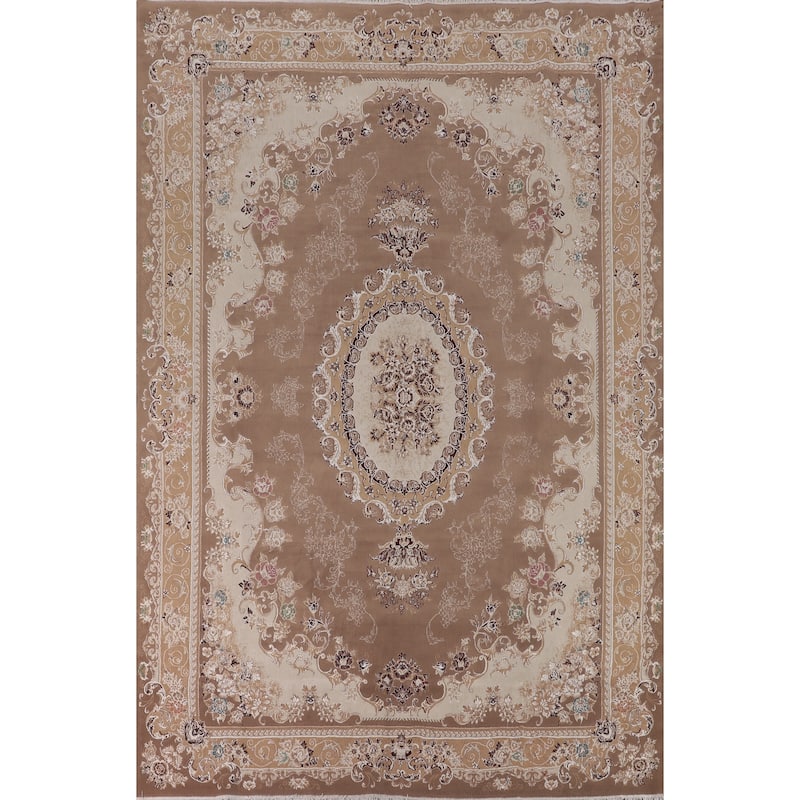 Brown Floral Kashan Turkish Area Rug Machine Made Traditional Carpet - 8'2" x 11'7"