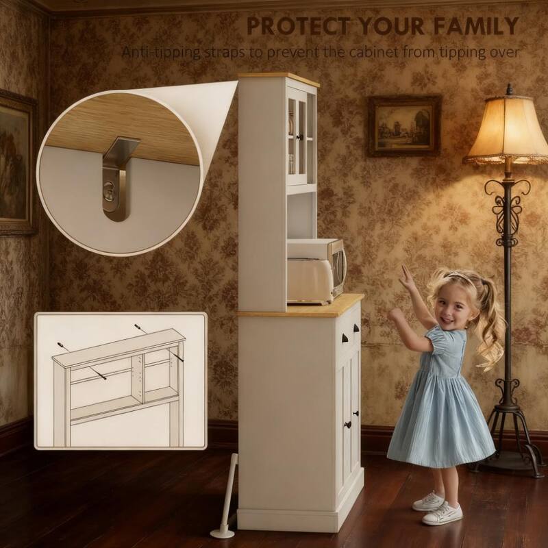 Kitchen Pantry Cabinet, 71" Tall Wood Storage Cabinet with Drawers, Shelves, 5 Doors Freestanding Cupboard with Countertop