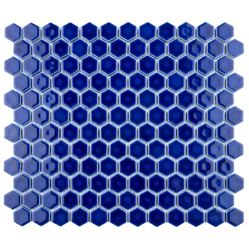 Merola Tile Metro Ion 1" Hex Sapphire 10-1/4" x 11-7/8" Porcelain Mosaic Wall Tile