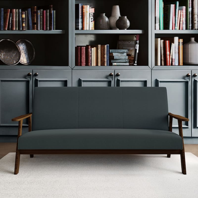 CraftPorch Wenge Wood Mid-Century Modern Linen Sofa