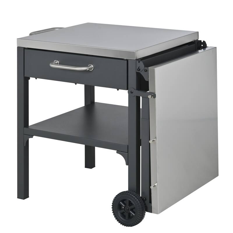 Portable Foldable Outdoor Kitchen Prep Station, BBQ Grill Cart with Expandable Top and Storage for Patio