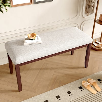 Upholstered Bench for Bedroom End of Bed, 38" Entryway Bench for Living Room, Dining Bench with Padded Seat and Solid Wood Leg