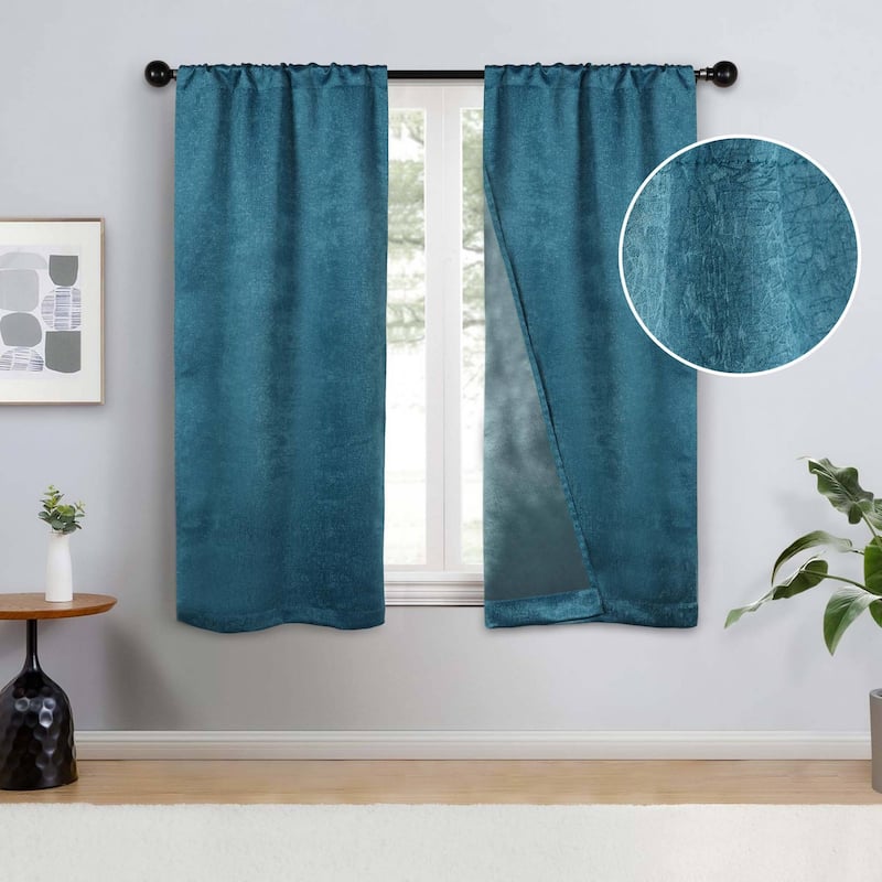 Superior Senna Washable Room Darkening Curtains, Set of 2 Panels - 26" x 63" - Deep Sea