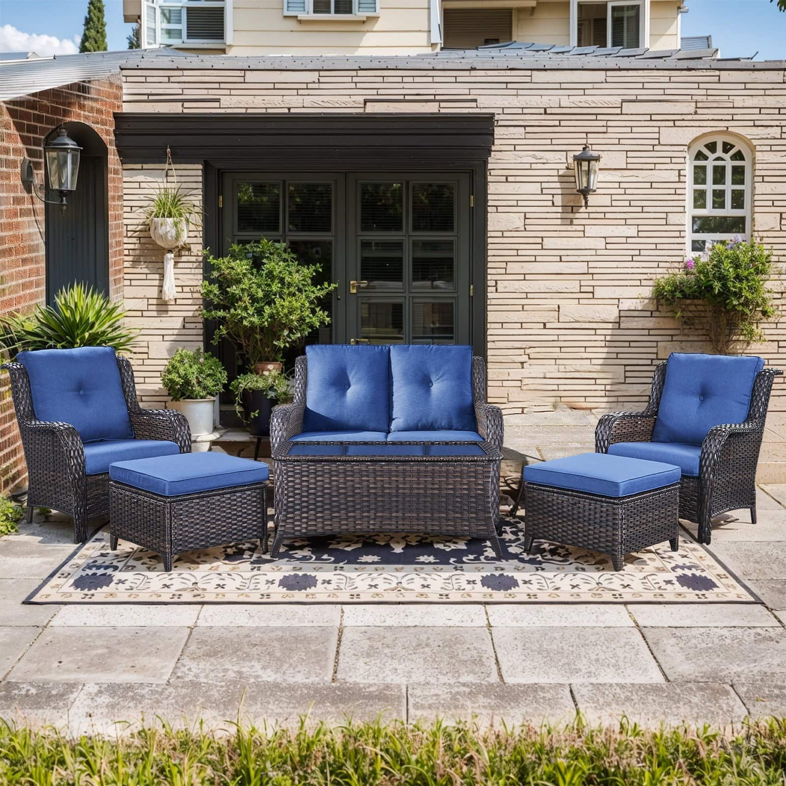 Option Brown Rattan - Blue Cushion