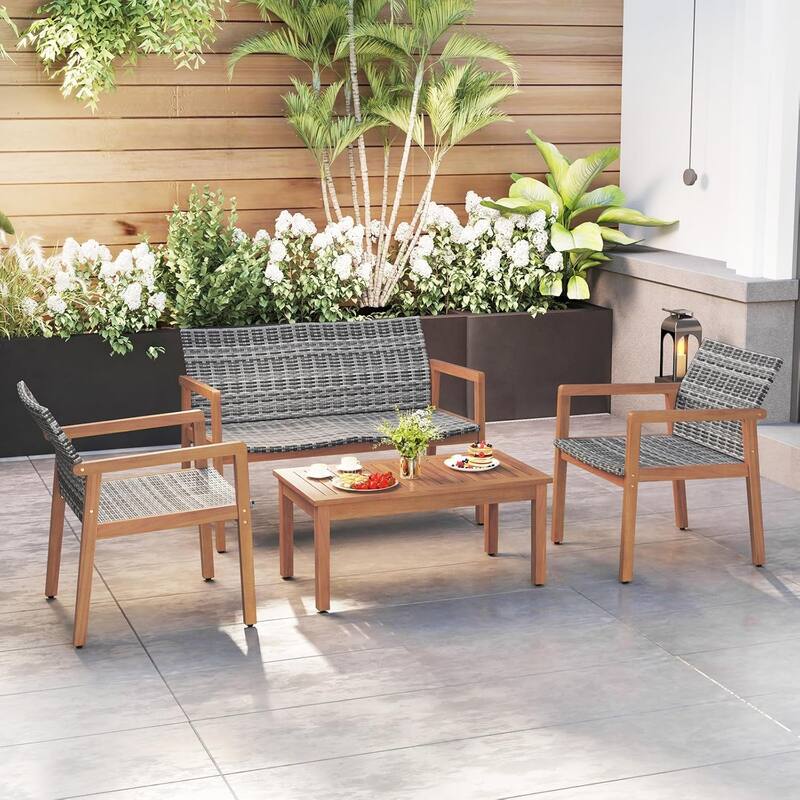 4/8 PCS Patio Furniture Set PE Rattan Patio Bistro Set with Loveseat
