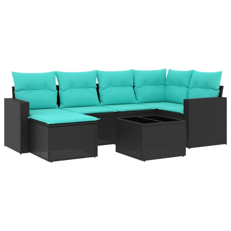 vidaXL Patio Sofa Set with Cushions Outdoor Conversation Furniture Poly Rattan - 25.8" x 24.4" x 27.2"