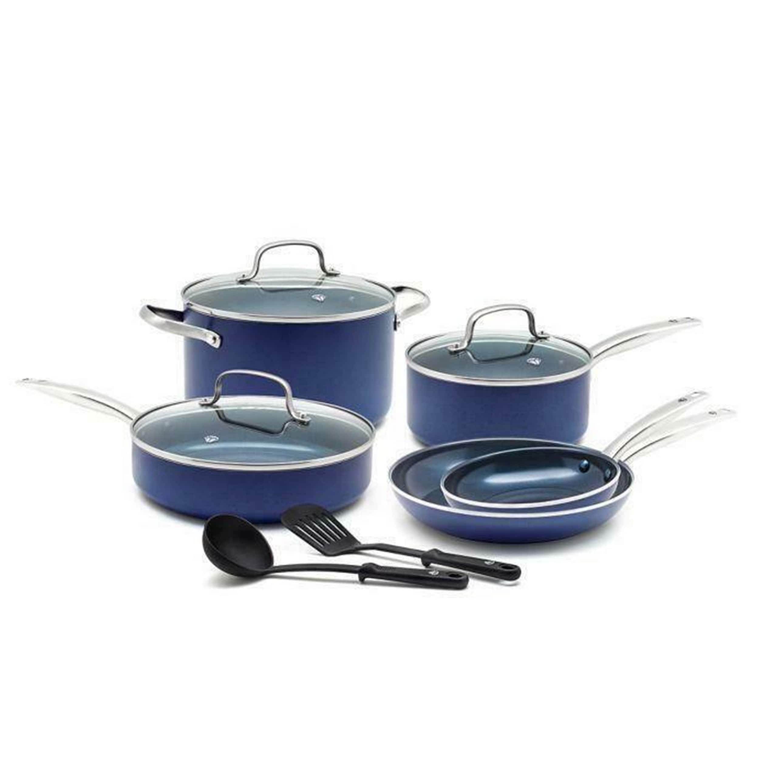 10 Piece Blue Diamond Ceramic Non-Stick Cookware Set - Bed Bath