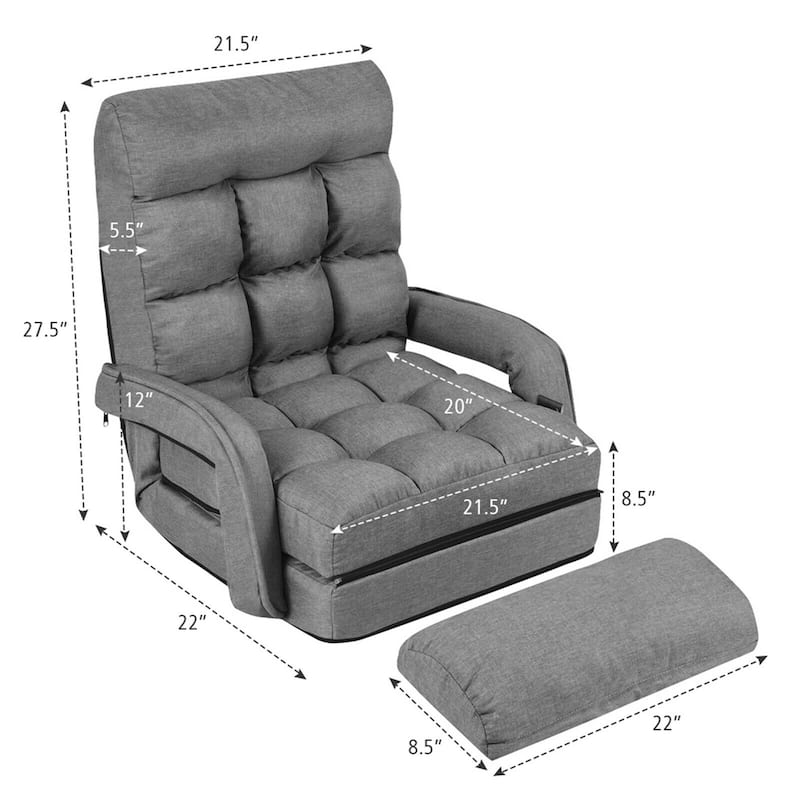 Gymax Folding Lazy Sofa Floor Chair Sofa Lounger Bed with Armrests and