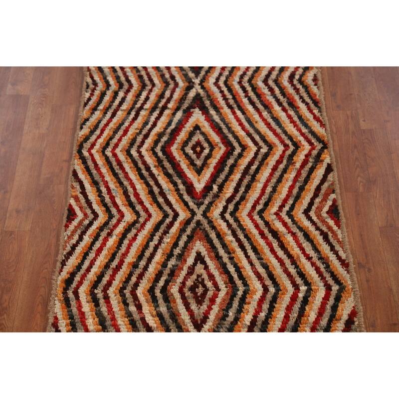 Geometric Moroccan Runner Rug Handmade Oriental Wool Carpet - 2'10" x 9'5"
