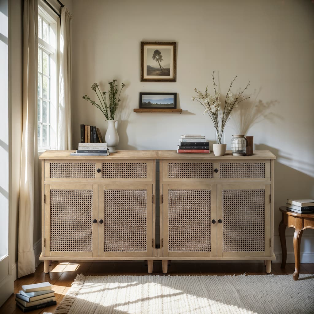 Art Leon Accent Natural Rattan Sideboard Buffet Cabinet (Set of 2)