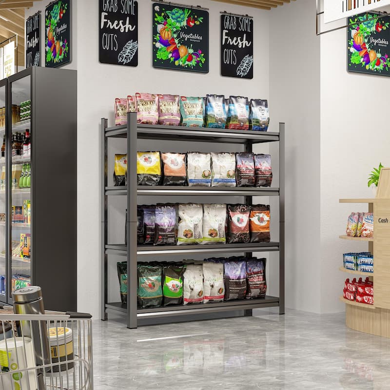 4-Tier Height-Adjustable Metal Storage Rack, Vertical Organizer, 63" H × 45.27" W × 17.7" D, Black, Assembly Required