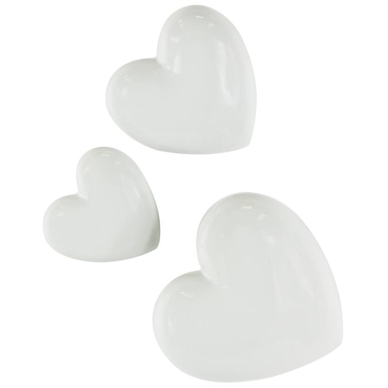 Ceramic Heart Slanted Home Wall Decor with Varying Sizes - Set of 3 Black, Gold, Silver, White - Roche River Decor - White