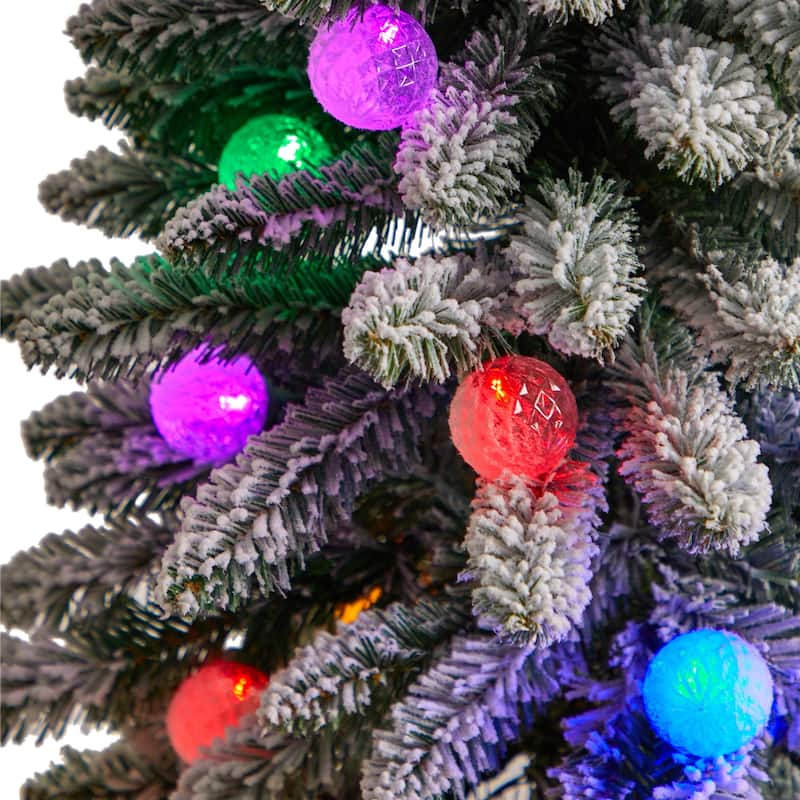 3ft. Flocked Fir Artificial Christmas Tree with 127 Branches & 20 LED Globe Lights in Planter - Cute Holiday X-Mas Accent