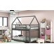 preview thumbnail 18 of 26, Distinctive Twin over Twin Low House Bunk Kids Bed with Roof,Ladder,Guardrail and House-shaped Frame