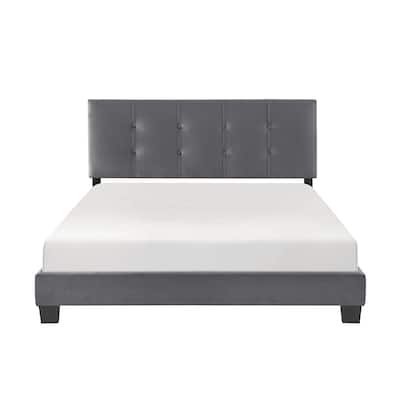 Dark Gray Upholstered Solidwood Platform Bed 1pc