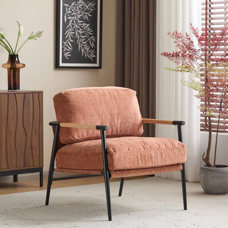 Minimalist Armchair - Soft Cushions, Wood/Metal Design, Compact
