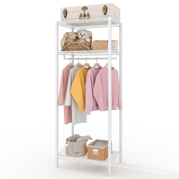slide 2 of 9, Sturdy Clothes Rack with Adjustable Shelves – Metal Garment Rack for Bedroom, Laundry & Living Room. White