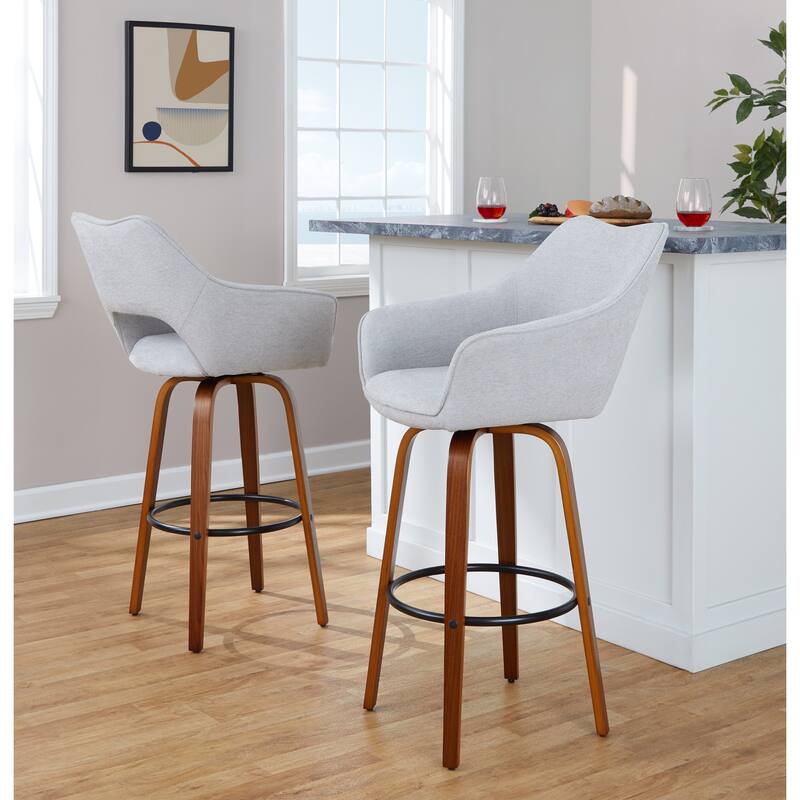 Porch & Den Mac 30" Fixed-Height Upholstered Bar Stool with Bent Wood Legs & Round Footrest (Set of 2)