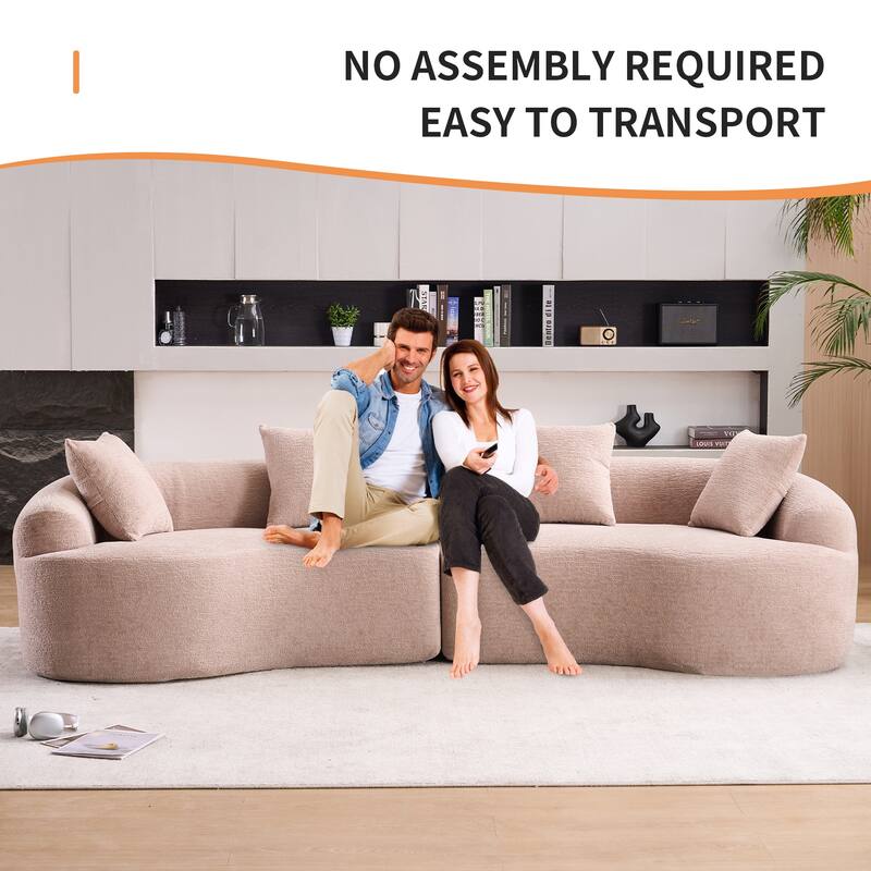 Full Compression Sponge Chenille Curved Sleeper Sofa Couch with 4 Pillows