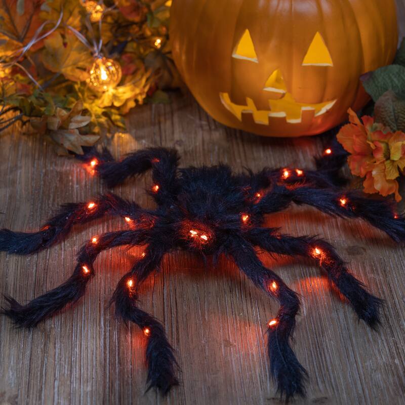 Set of 2 Light Up Halloween Spiders with Purple Micro LEDs