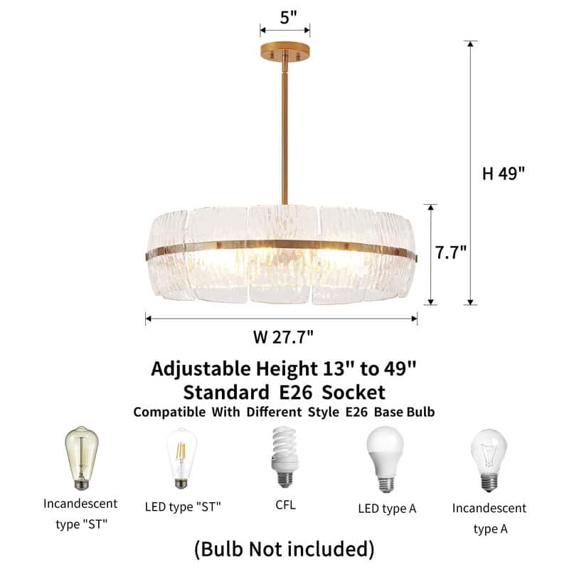 KAWOTI 49.13" 6-Light Glam Pendant Light with Textured Glass.