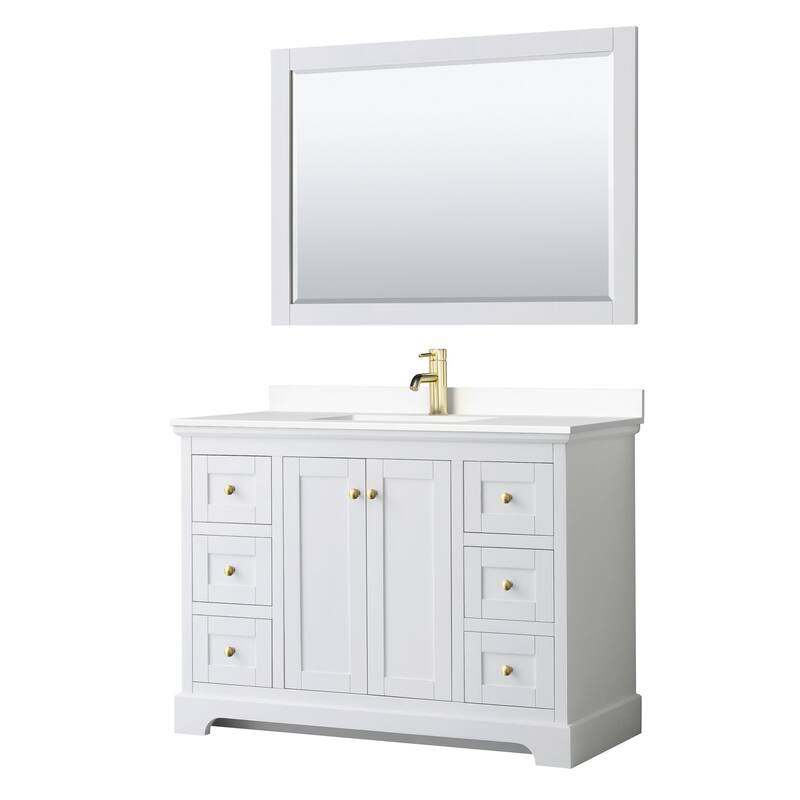 Wyndham Collection Avery 48" Free Standing Single Basin Vanity Set - White / White Cultured Marble Top / Brushed Gold