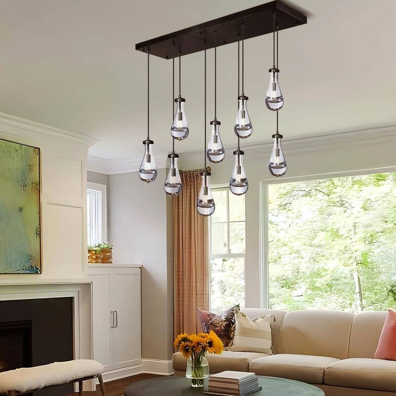 KAYLA Raindrop Chandelier, Modern Glass Pendant Light, Bulb Included