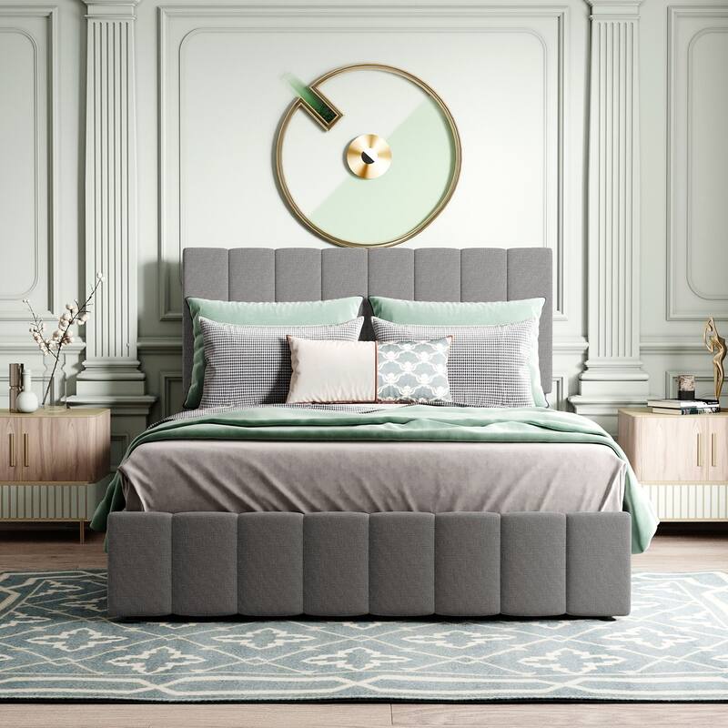 Linen Upholstered Platform Bed with a Hydraulic Storage System