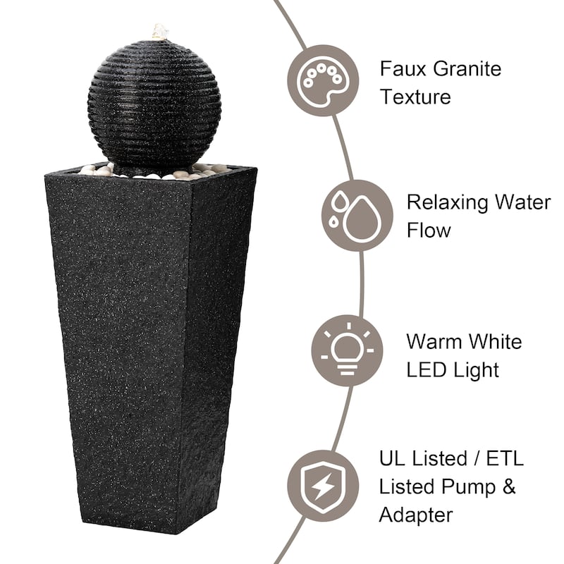 Glitzhome 40.25"H Floating Pedestal Sphere Oversized LED Polyresin Fountain with Pebbles
