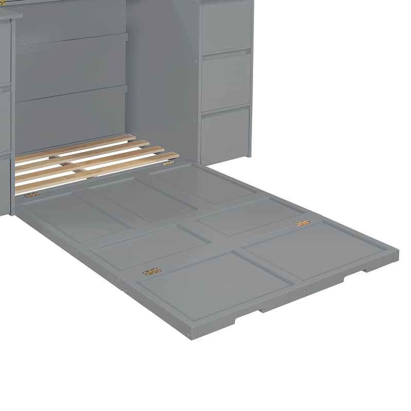 Twin Size Murphy Bed with Drawers, Cabinets and USB Ports