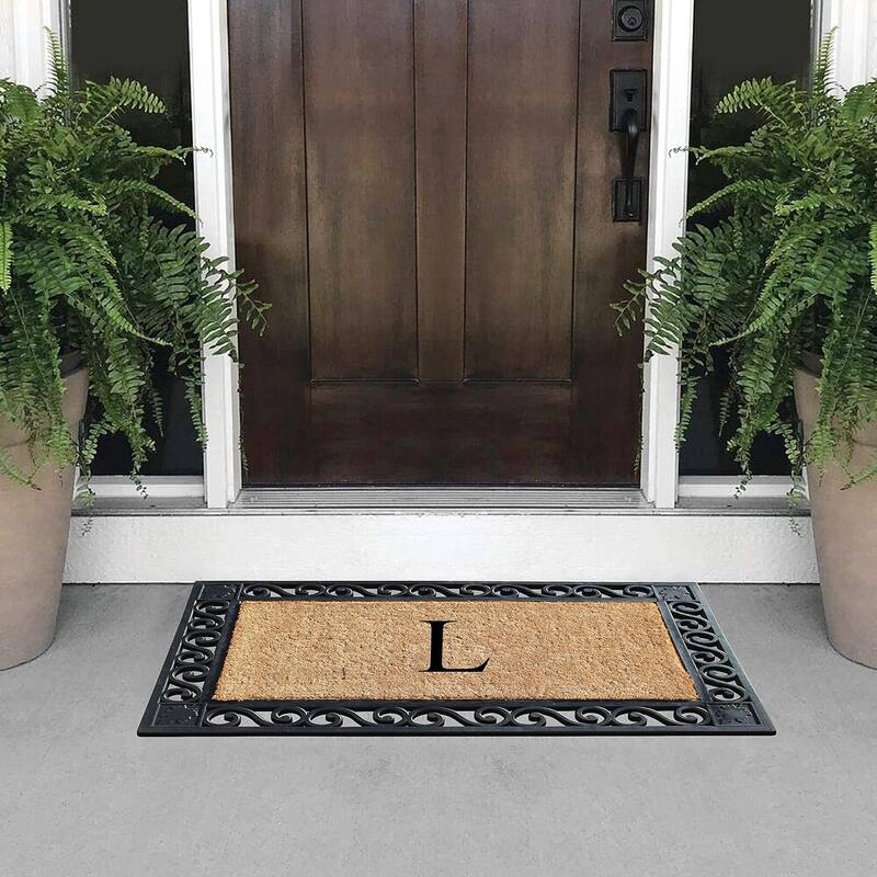 A1HC Rubber and Coir Maple Leaf, Heavy Weight Durable Monogrammed Doormat, 23"X38" Black