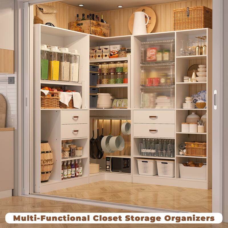 Rackcog Freestanding Closet Organizer with Hanging Rod, Closet System Wardrobe with Wood Drawers