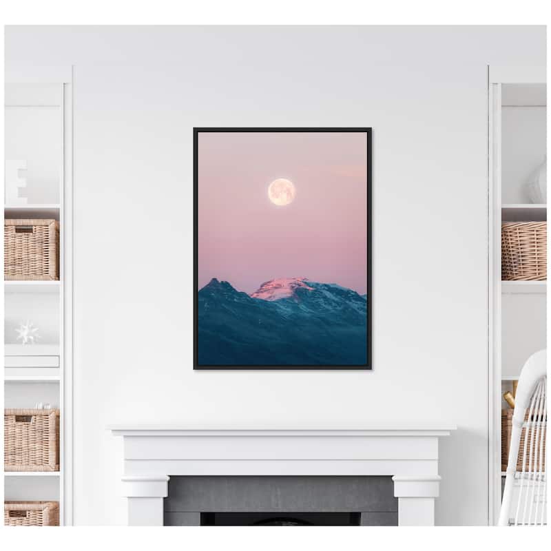 Kate and Laurel Sylvie Pastel Moonrise over Icelandic Mountains Framed Canvas by Michael Schauer