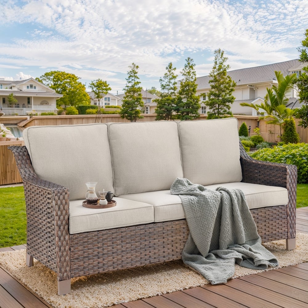 3-Seat Outdoor Rattan Sofa Patio Couch PE Wicker Sofa