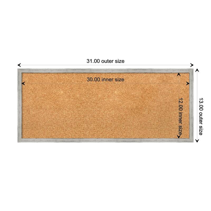 Shiplap White Narrow Wood Framed Natural Corkboard Bulletin Board - Board Size 30x12