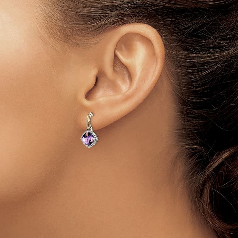 Curata 925 Sterling Silver Polished With 14k Amethyst Post Long Drop Dangle Earrings 17x10mm