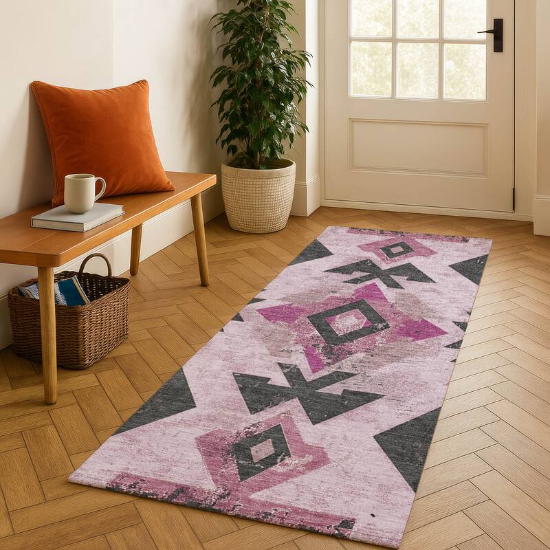 Premium Washable Super Soft Global Impressions Mayfield Rug - Pink - 2'3" x 7'6"