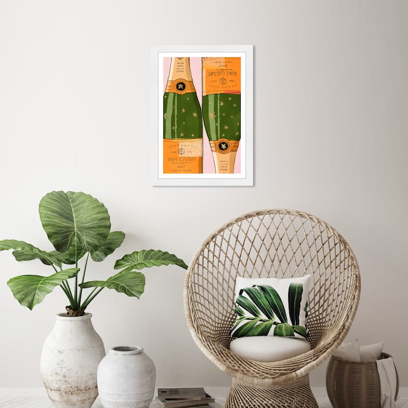 Wynwood Studio 'Shiny Champagne' Drinks and Spirits Orange Wall Art Framed Print - 13 x 19