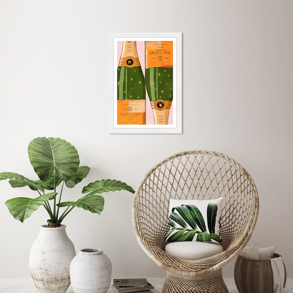 Wynwood Studio 'Shiny Champagne' Drinks and Spirits Orange Wall Art Framed Print