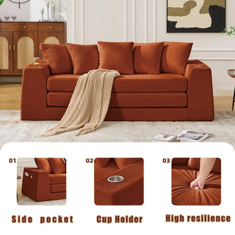 2 in 1 Convertible Sofa Bed, Sleeper Sofa with Storage Pockets, Pull Out Loveseat Couch with Two Cup Holders