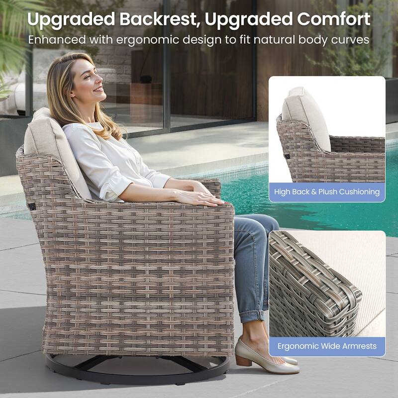 Pocassy Outdoor All-Weather Outdoor Sofa, Swivel Chair, Ottoman Sets